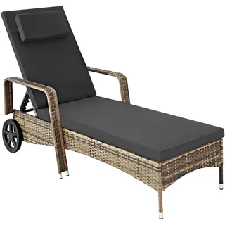 Tectake Rattan Sonnenliege 200 x 70 x 33 cm Grau