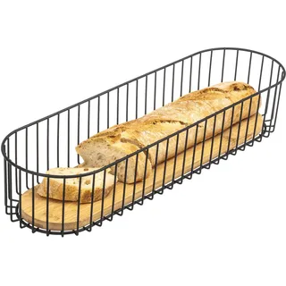 eluno Drahtschale mit Bambusboden, Drahtkorb Mehrzweckkorb, Obstschale, Brotkorb, Brötchenkorb, langer Korb für Baguette, matt (Schwarz)