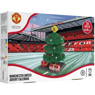FOCO Offiziell Lizenziertes Manchester United FC BRXLZ 3D Bricks Konstruktionsspielzeug Modell Weihnachtsbaum Adventskalender 24 Tage