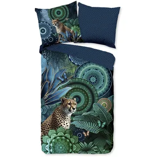HIP Wendebettwäsche Nyah Satin, Reißverschluss, Wendeoptik, Mandala, Leopard, Blau, grün,