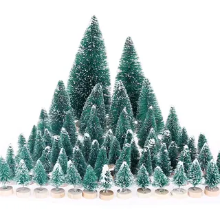MELLIEX 60 Stück Miniatur Weihnachtsbaum Künstlicher Mini Modell Weihnachtsbaum Kunststoff Winter Ornamente für Tischdeko, DIY, Schaufenster