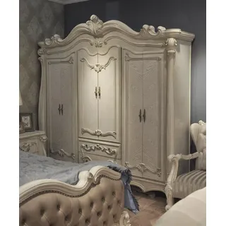 Klassischer Antik Stil Kleiderschrank Schrank Holz Garderobe Schlafzimmer Barock - Weiß