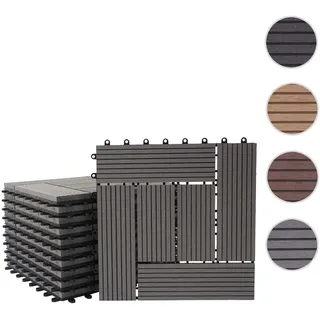 WPC Bodenfliese Rhone, Holzoptik Balkon/Terrasse, 11x je 30x30cm = 1qm ~ Premium, grau versetzt