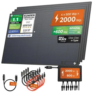 Solarway® 2000Wp / 800W Balkonkraftwerk komplett Steckdose - neuester Envertech 600-2000 Watt Wechselrichter