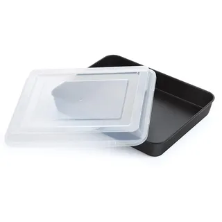 Joyfair Backblech, Edelstahl Ofenblech mit Luftdichtem Deckel, 26,5x20,5x5cm, Schwarz Antihaft Rechteckige Auflaufform für Kuchen/Lasagne/Brownie, Gesund & Ungiftig, Ofenfest & Leicht zu Reinigen