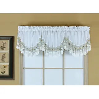 Today's Curtain, Vintage-Makramee-Organza-Halbmond, 45,7 cm, Weiß/Blau, 147,3 x 45,7 cm (B x L)
