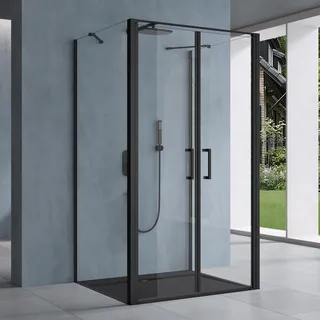 doporro U-Form Duschkabine 75x90cm Duschabtrennung ESG-Sicherheitsglas | Zwei Drehtüren | Klarglas mit Nano-Beschichtung | Aluminiumrahmen in Schwarz | Ravenna66UK