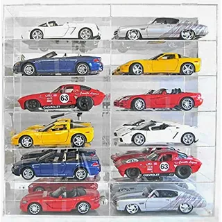 DisplayGifts 1/18 Skala Hot Diecast Spielzeug Cars Räder klare Acryl Display Gehäuse Wand Mountable Gehäuse Hot 12 Cars Halter w/ Mirrored Background