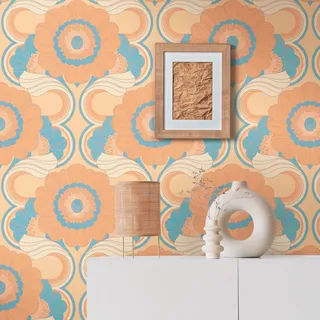 A.S. Création Retro-Tapete 70er Jahre 0,53 x 8,5 m - Tapete Vintage mit Blumenmuster in Gelb, Blau, Orange - Vliestapete Retro Chic - 395302