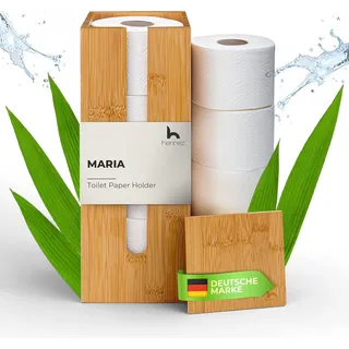 HENNEZ Toilettenpapier Aufbewahrung Bambus 4 Rollen Klopapier mit Deckel & Ablage Ersatzrollenhalter Toilettenpapierhalter Klopapierhalter stehend Klorollenhalter Klorollenaufbewahrung WC Papier