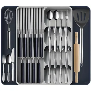 Yeelan Besteckkasten für Schublade, 275–510 x 389 x 53 mm, erweiterbarer Utensilienhalter für Schubladen, Kunststoff, Organizer für Küchenschubladen