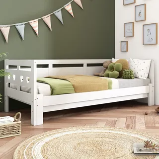 Flieks Tagesbett Ausziehbar, Schlafsofa Jugendbett 90x190cm/180x190cm, Funktionsbett Kinderbett Gästebett Massivholzbett, Weiß - Weiß