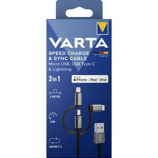 Varta USB-A auf Micro-USB/USB-C/Lightning 2 m Schwarz