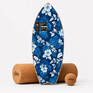 YILOO Hawaii Balance Board aus Holz – Gleichgewichtstrainer mit Rolle & Balance Ball – Handgefertigt & rutschfest für Core Training, Fitness, Surf & Koordination – bis 150 kg