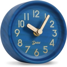 Driini Analoge Tischuhr aus Holz - 10,9 cm Dekorative Kiefernholz-Uhr, kein Tick-Design - leicht zu lesen, leise Sweep Kaminuhr - leise Tischuhren mit Holzkörper, Zeigern und Batterieabdeckung, Blau