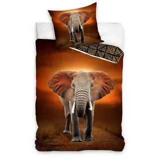 COFI 1453 Elefanten Bettwäsche Set aus Baumwolle für Kinder – 140x200 cm Bettbezug & 70x70 cm Kissenbezug - Braun