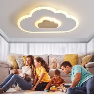 AOEH LED Deckenleuchte Schlafzimmer Kinderzimmerlampe Deckenlampe Deckenleuchte für Kinder Wolken deckenleuchte Holz 36W Stufenloses Dimmen mit Fernbedienung Mit Nachtlichtfunktion,60cm