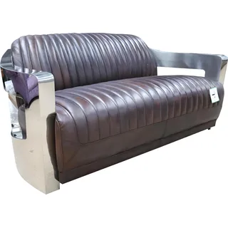 Vintage Ledersofa Aluminium Couchen Sofa Dreisitzer Echtleder Sofas Couch silber - Braun