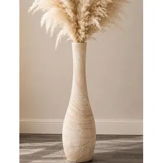 Hanobe Vase Groß Bodenvase Holz Hoch Boden Vasen Skandinavische Deko 56cm | XXL Flur Wohnzimmer Deko, Landhausstil Natur Blumenvase mit Loch für Pampasgras