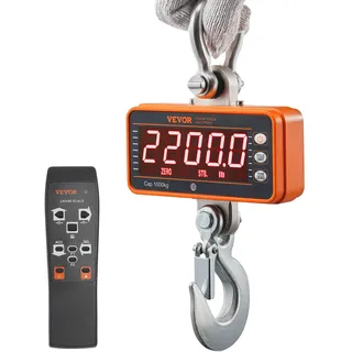 VEVOR Digitale Hängewaage 9 bis 1000kg Kranwaage lbs/kg/N Zugwaage  0,2kg Genauigkeit Wildwaage Industriewaage LED-Display Hängende Waage Mini tragbare Waage mit Fernbedienung 9 Funktionen