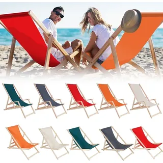 Mucola Strandstuhl klappbar Strandliege Holz Liegestuhl Gartenliege Sonnenliege Faltliege - Anthrazit - Grau