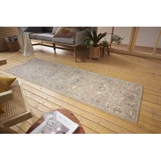 Nouristan Port Said In- & Outdoor Teppich Orientalisch – Flachgewebe Orient Muster Vintage Used Look Waschbar Wetterfest & UV-beständig für Balkon, Terrasse, Garten, Wohnzimmer – Creme Rot, 75x200cm