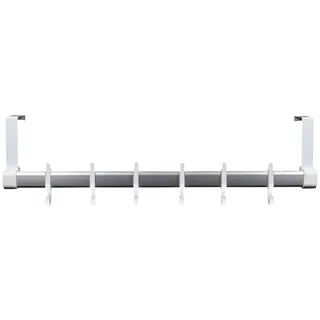 Avilia Kleiderhaken für Bademäntel und Handtücher - für Tür und Schrank mit 6 beweglichen Haken, 13 x 60,2 x 6 cm, aus Metall und Kunststoff, weiß und grau