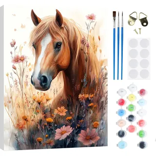 RICUVED Pferd Malen nach Zahlen Set 30x40cm für Erwachsene Kinder mit Holzrahmen -Tiere Digitale Ölmalerei Kits, DIY Kunstkit mit Farben Pinsel und Holzrahmen für Anfänger und Hobbykünstler