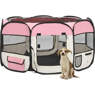 The Living Store Faltbarer Welpenlaufstall mit Tragetasche Rosa 125x125x61 cm - Rosa