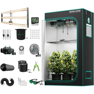 MARS HYDRO FC-4000 Growzelt Komplettset mit Samsung 301H EVO Led Grow Lampe Light Vollspektrum Dimmbarer Pflanzenlampe mit Hydroponics 1680D 120X60X180cm Growtent Indoor Grow Set mit 4" Belüftungssat