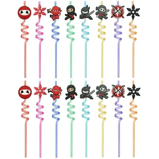 OAOSDH 16 Stücke Ninja -Themenstrohhalme, Lustige Strohhalme, Kreative Designstrohhalme, Kinderstrohhalme, Wiederverwendbare Strohhalme.
