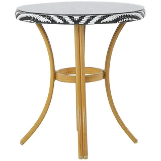 Beliani Gartentisch Rattan schwarz/weiß 70 cm Rifreddo , Schwarz, Weiß , Kunststoff , Rund , 70x76x70 cm , Gartenmöbel, Gartentische