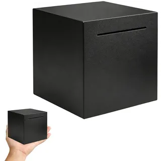 PEEXTBB Spardose Edelstahl Erwachsene, 12 x 12 x 12 cm Spardose de Nicht zu Öffnen, Undurchsichtig Quadrat Geldspardose für Erwachsene Geschenk, für Münzen und Scheine, Schwarz