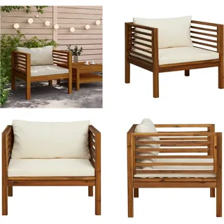 vidaXL Gartenstuhl mit Cremeweißen Kissen Massivholz Akazie - Gartenstuhl - Gartenstühle - Holz-Gartenstuhl - Holz-Gartenstühle - Weiß