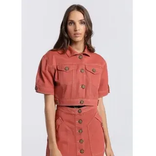 Victorio & Lucchino, V&L für Damen. 3591737 Orangefarbene Jeansjacke mit Knöpfen (XXL), Lässig, Baumwolle, Kurzarm