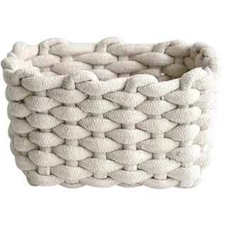 Icegrey Aufbewahrungskorb Baumwolle Strickkorb Dekorative NatüRliche Rechteck Wasserdichter Aufbewahrungsboxen Organisatoren für Babyzimmer, Schlafzimmer, Wohnzimmer Weiß Small