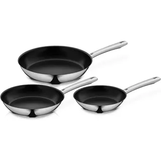WMF Pfannen-Set "Inspiration, Pfannenset Induktion, herausragende Antihaftversiegelung" Cromargan Edelstahl Rostfrei 18/10 Set, 3x Bratpfannen Ø 20/24/28 cm, 3 Stk. tlg. TransTherm-Allherdboden spart Energie, geeignet für alle Herdarten, polierter edelstahl