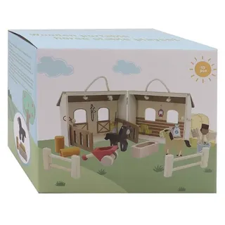 Tragbares Pferdestall-Spielset aus Holz, 13-teilig.