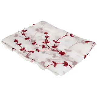 Douceur d'Intérieur, 1 Paar Gardinen mit Schlaufen (2 x 60 x 120 cm), kleine Blume, Weiß/Rot, Voile, sandgestrahlt, Bestickt