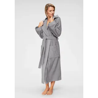 Damenbademantel OTTO HOME "Livia, ideal für Sauna & Spa, Hotelbademantel" Gr. XXL, grau, L:125cm, Walkfrottee, Hausmäntel, Damenbademantel, gemusterter Bordüre, langer Bademantel Damen, 100% Baumwolle, XS-2XL