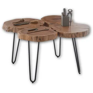 Stella Trading COLE MINI Couchtisch Baumscheibe Akazie Massivholz mit schwarzem Metallgestell - natürlicher Sofatisch für Ihren Wohnbereich - 78 x 56 x 72 cm (B/H/T)