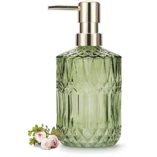IVAILEX Glas Seifenspender Hand Seifenspender 12oz/390ml Bad Küche Lotion Spender mit ABS Plastikpumpe Klare (Grün)