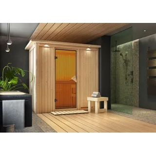 Sauna Variado : mit Licht-Dachkranz : 9 kW finnisch Ofen + Steuergerät Easy Finnisch : Bronzierte Ganzglastür Licht-Dachkranz: mit Licht-Dachkranz Saunaofen: 9 kW finnisch Ofen + Steuergerät Easy Finnisch Saunatür: Bronzierte Ganzglastür - Bronze