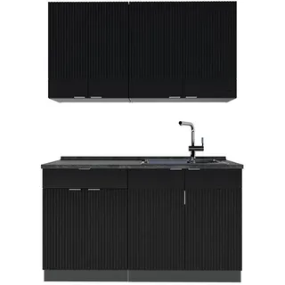 Vicco Singleküche Fame-Line, 140 cm ohne Arbeitsplatte, Schwarz gestreift/Anthrazit/Anthrazit - Schwarz, Dunkelgrau