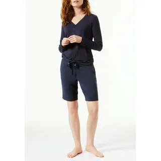 Pyjamahose SCHIESSER "Mix + Relax", Damen, Gr. 36, N-Gr, 800, blau, Single Jersey, Obermaterial: 95% Modal, 5% Elasthan, gerade kurz, Hosen Pyjamahose, atmungsaktiv, Single Jersey, Gummizug
