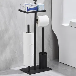 Edelstahl Klopapierhalter Stehend, Toilettenpapierhalter mit Tablett, WC Bürste, WC Garnitur mit Toilettenpapierhalter Stehend und Toilettenbürste