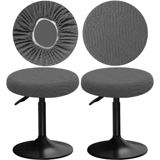 YINGAYOU Bezug Barhocker Rund 30-40 cm Hocker Bezug Rund mit Jacquard Muster Luxuriöser Stoff Waschbar Dehnbar Wunderschöne Farbe für Runde und Eckige Hocker (2, Grau)