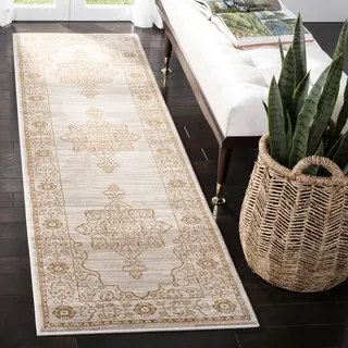 SAFAVIEH Traditionell Teppich für Wohnzimmer, Esszimmer, Schlafzimmer - Serenity Collection, Kurzer Flor, Creme und Gold, 69 X 244 cm