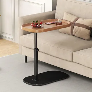 Beistelltisch C Form Höhenverstellbar Couchtisch Wohnzimmer Holz - Braun