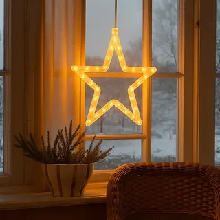 Ideen mit Herz LED-Stern-Rahmen | 3 Stück | warmweiß | Fenster-Deko | mit Saugnapf | batteriebetrieben | inklusive Timer | 18,7 cm x 1 cm x 18,3 cm